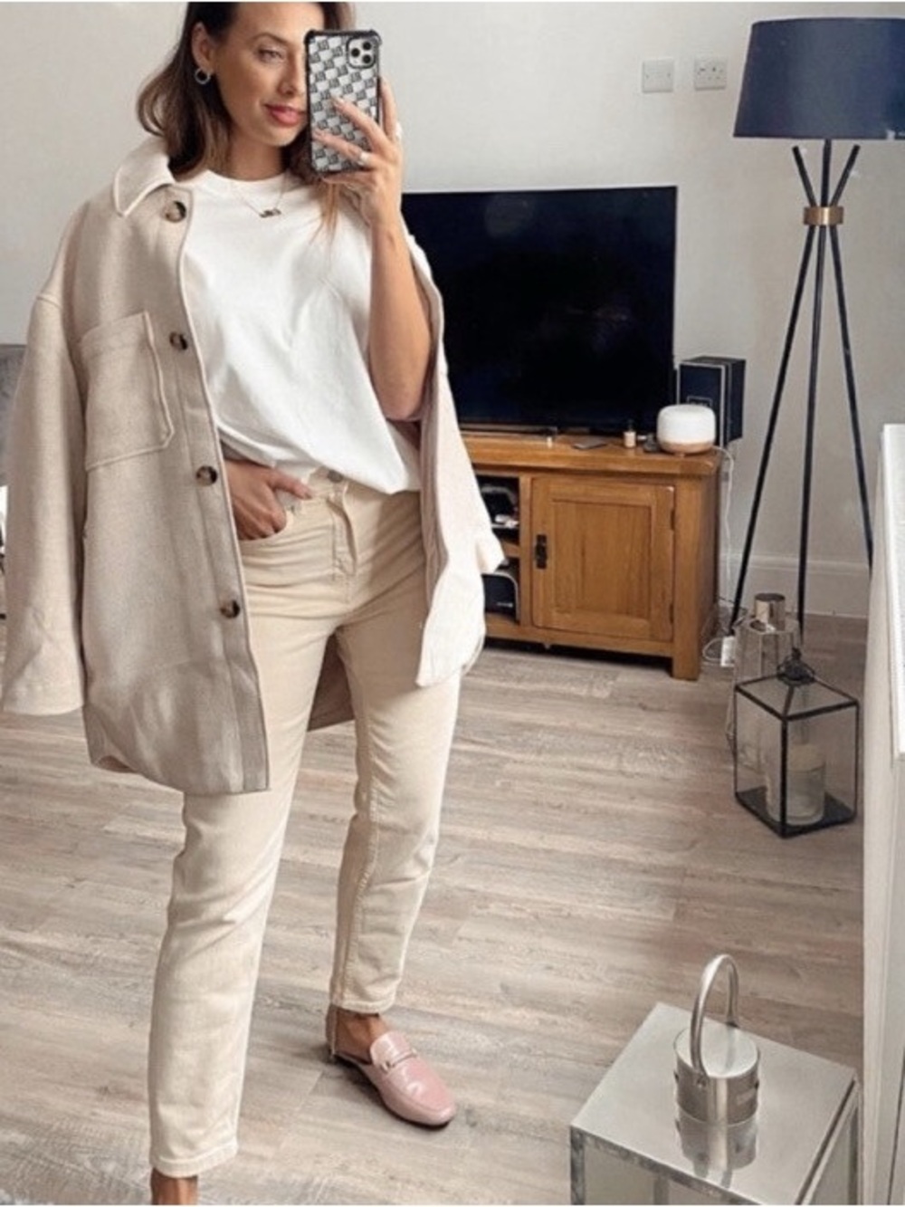 H&M Shirt Jacket Shacket Oversized Size Small Beige - Picture 8 of 8